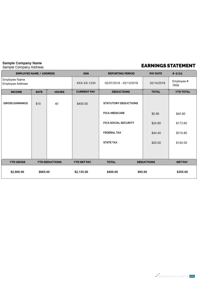 Download EMPLOYEE gross earnings statement template in Word and PDF format Photoshop template